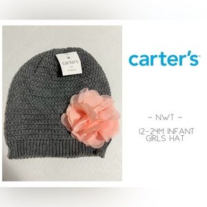 🆕CARTER’S - 12/24M - NWT - INFANT GIRLS GREY / PINK KNIT HAT